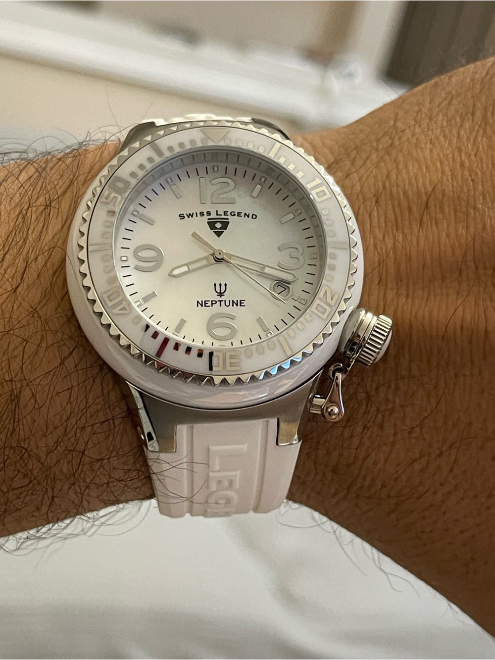 Swiss Legend Neptune Ceramic 44mm Men's Watch White MOP Dial Swiss Movt 10ATM